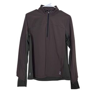 ON Running Pullover 1/4 Zip Long Sleeve Activewear Women's M Brown Green Top